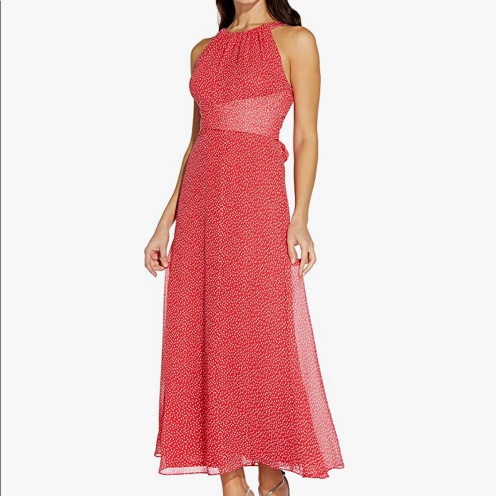 Adrianna Papell Pink/White Polka Dot Halter Dress - 16